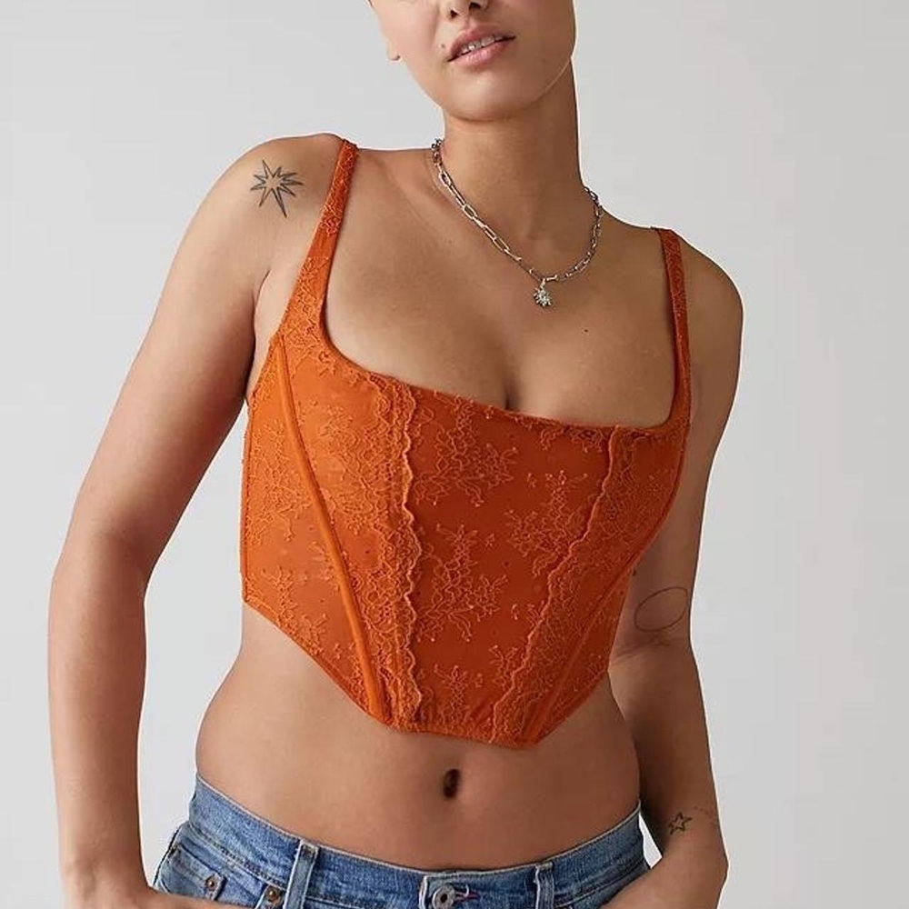Urban Outfitters Burn Orange Love Struck Lace Corset